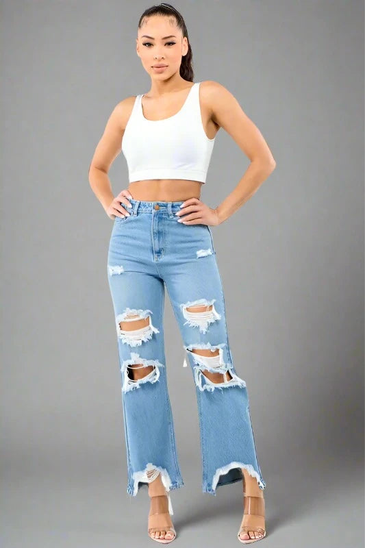 Chloe™ Distressed Wide-Leg Jeans