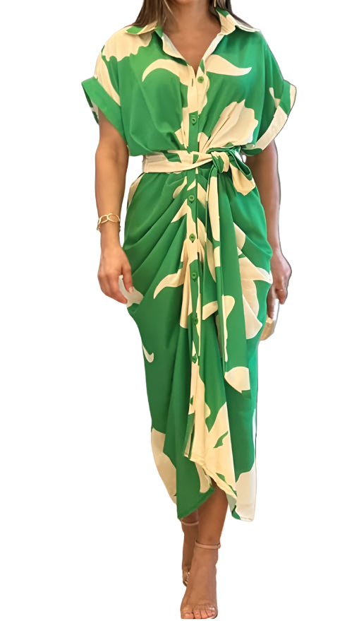 Women's Ruched Wrap Dress in Exotic Floral Print