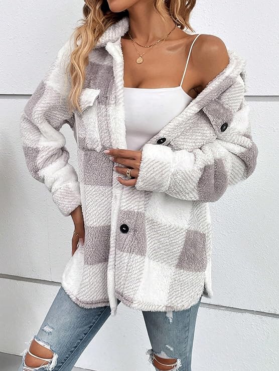 Sophia™ Cozy Plaid Sherpa Jacket