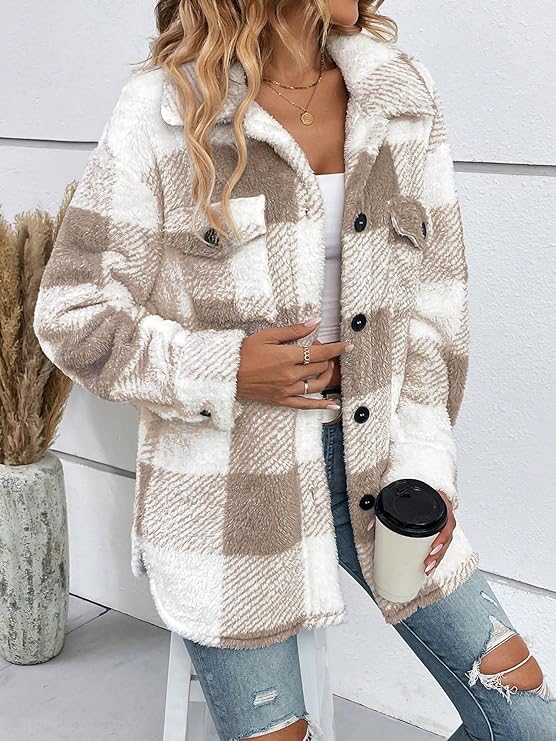 Sophia™ Cozy Plaid Sherpa Jacket