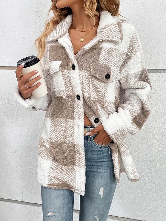 Sophia™ Cozy Plaid Sherpa Jacket