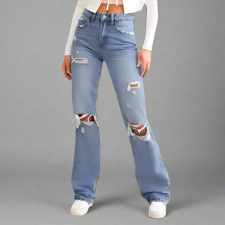 Dezi™ Distressed Wide-Leg Jeans