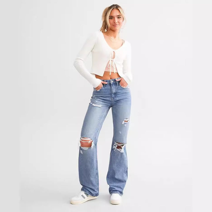 Dezi™ Distressed Wide-Leg Jeans