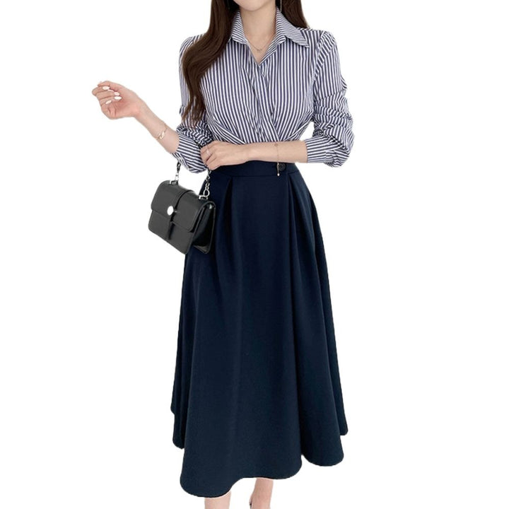 Women Striped Collar Dress